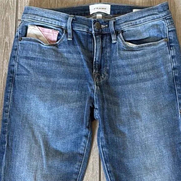 Frame Le Skinny de Jeanne Jeans Size 28 Medium‎ Wash Patchwork Pocket - Picture 3 of 7